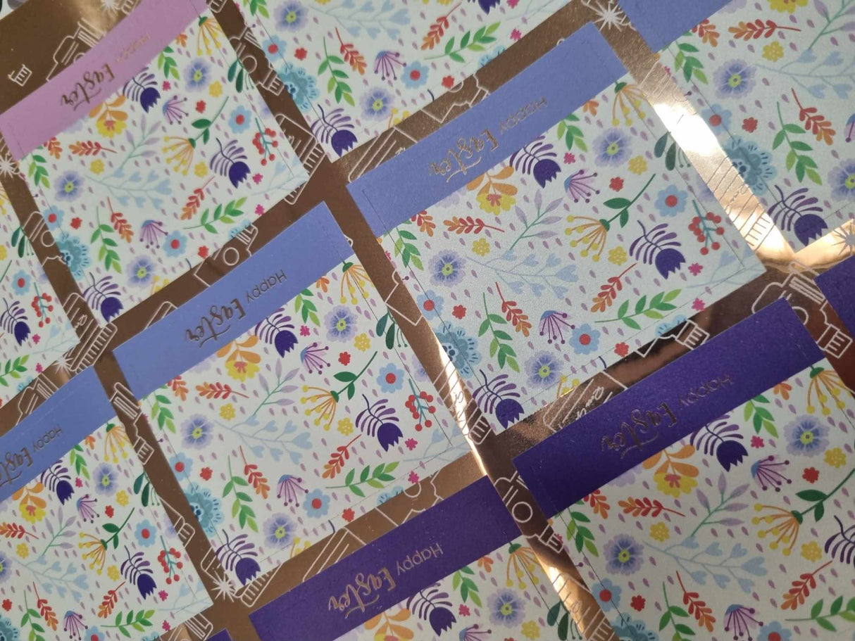 Happy Easter Flower Pattern Vinyl Label Pack Square Matte/Gloss/Foil