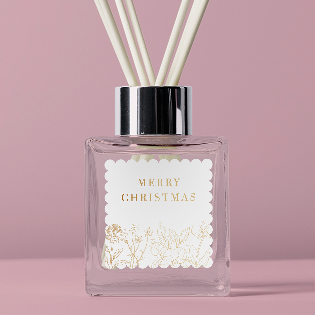 FOIL Golden Florals Christmas Collection - Scallop Square - Design Two Vinyl Label Pack