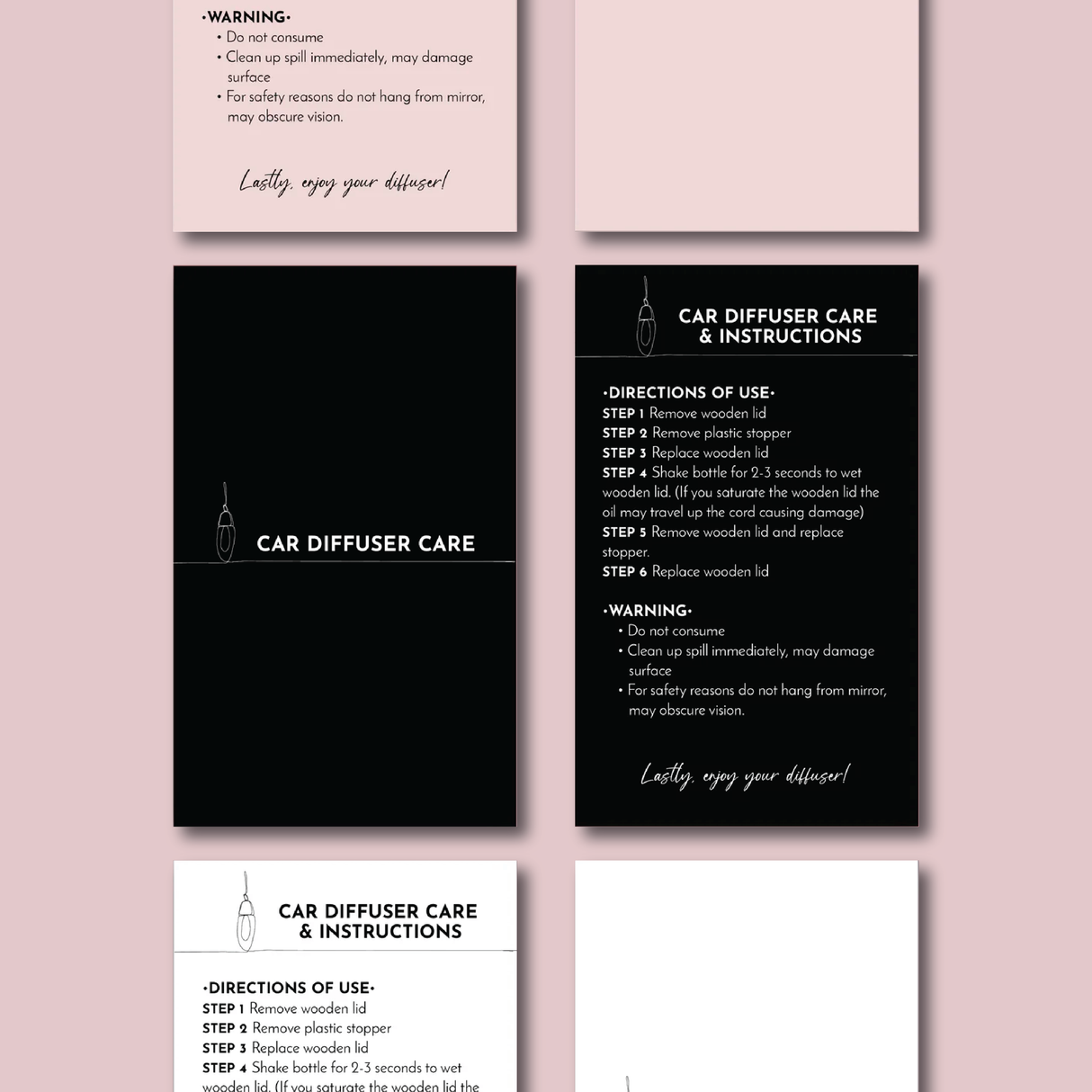 Car Diffuser Care Card Templates