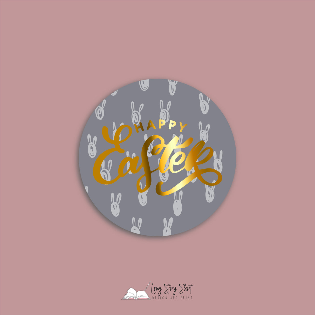 Happy Easter Bunny Pattern Vinyl Label Pack (Round) Matte/Gloss/Foil