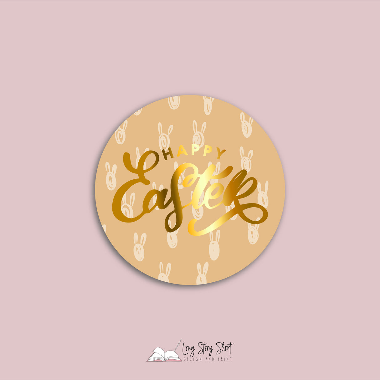 Happy Easter Bunny Pattern Vinyl Label Pack (Round) Matte/Gloss/Foil