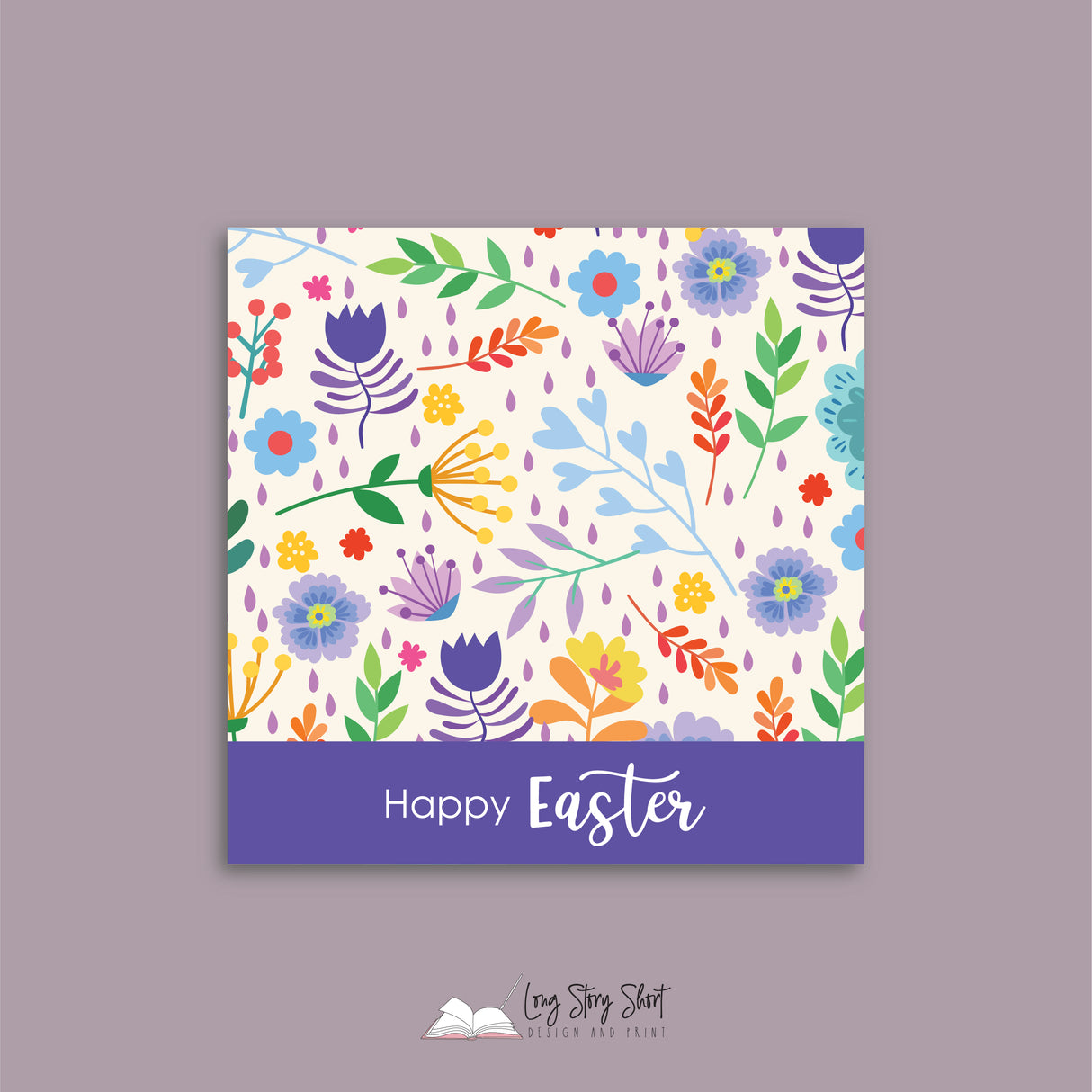 Happy Easter Flower Pattern Vinyl Label Pack Square Matte/Gloss/Foil