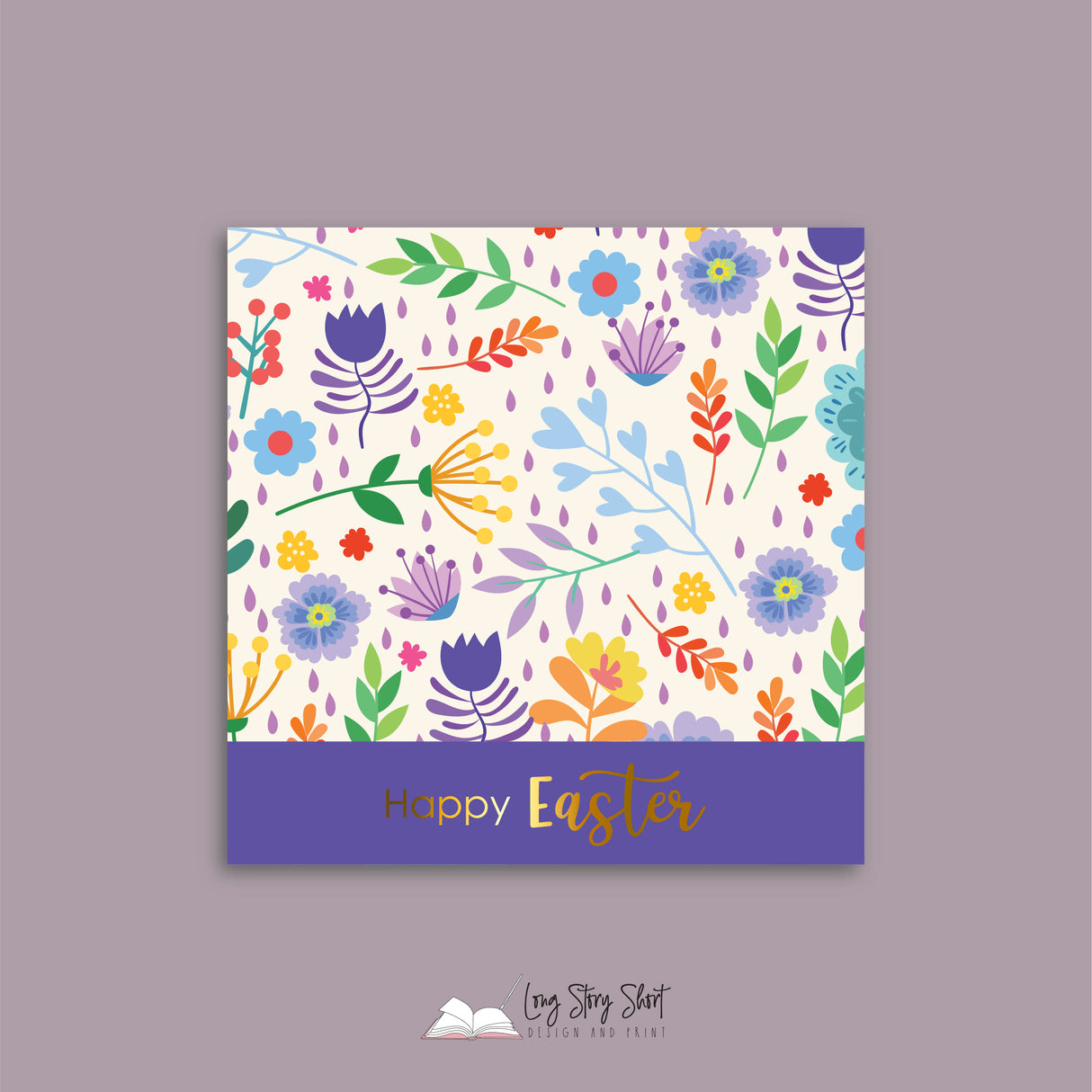 Happy Easter Flower Pattern Vinyl Label Pack Square Matte/Gloss/Foil