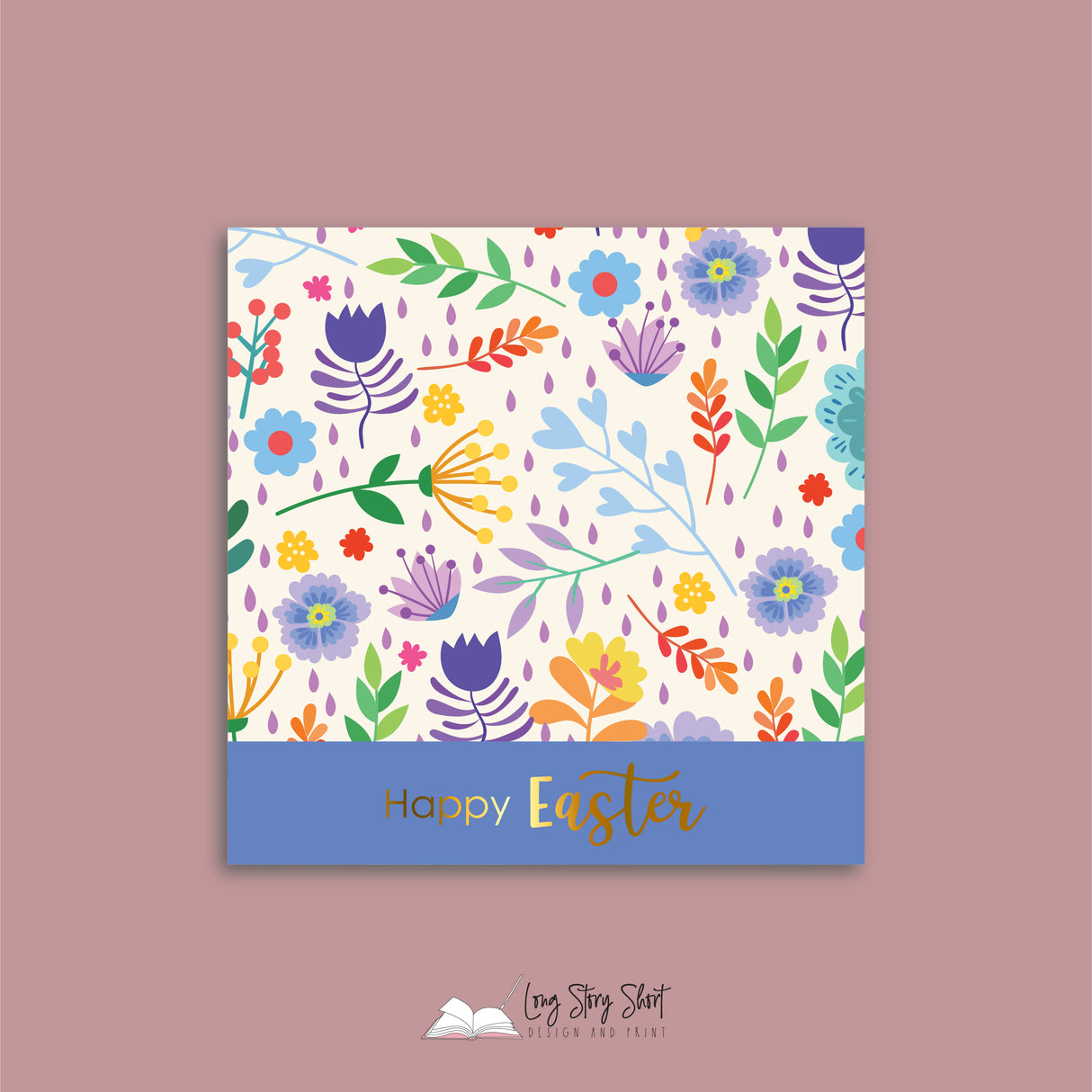 Happy Easter Flower Pattern Vinyl Label Pack Square Matte/Gloss/Foil