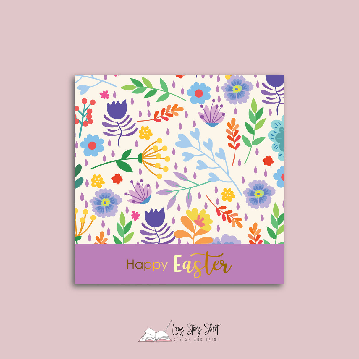 Happy Easter Flower Pattern Vinyl Label Pack Square Matte/Gloss/Foil
