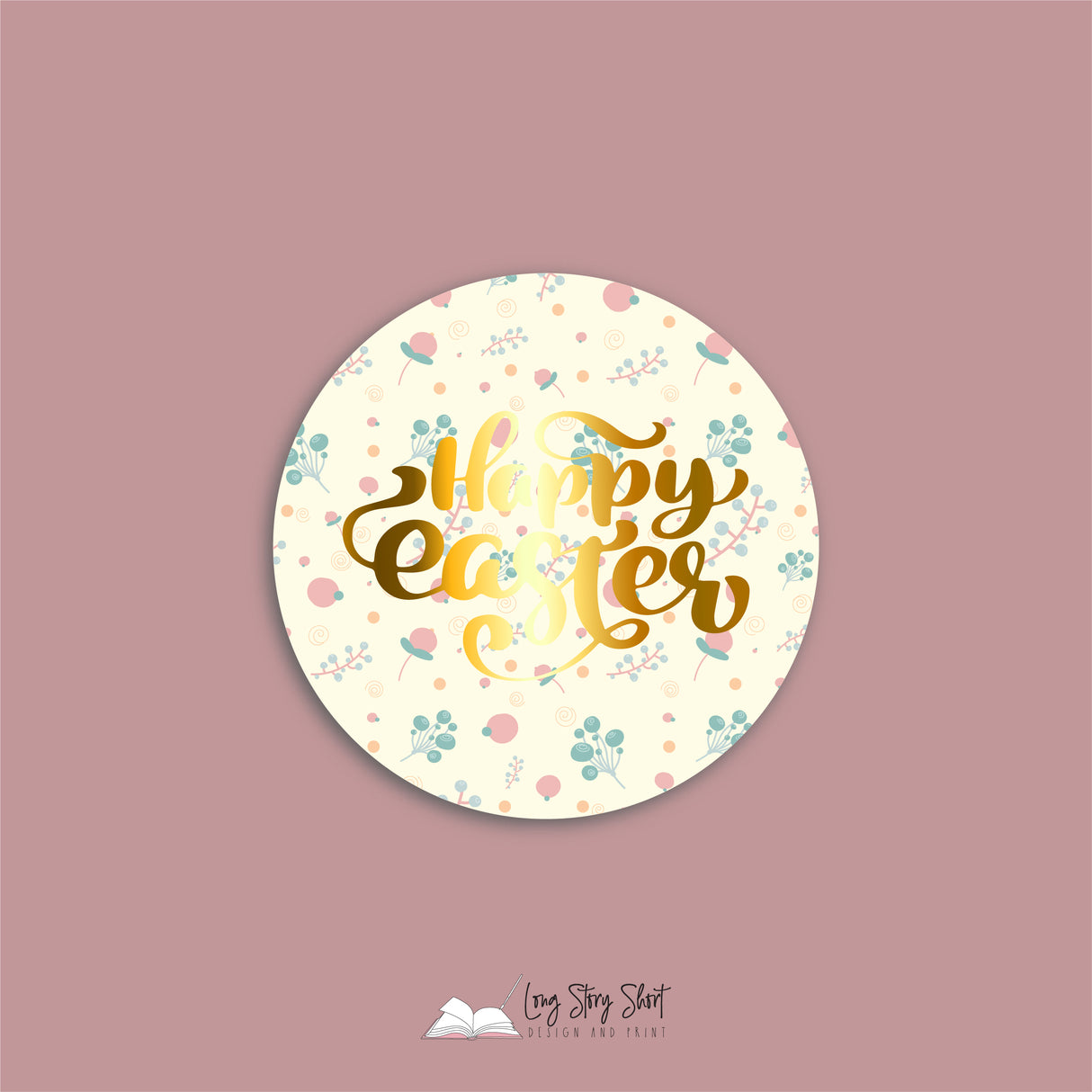 Happy Easter Sweet Flowers Vinyl Label Pack (Round) Matte/Gloss/Foil