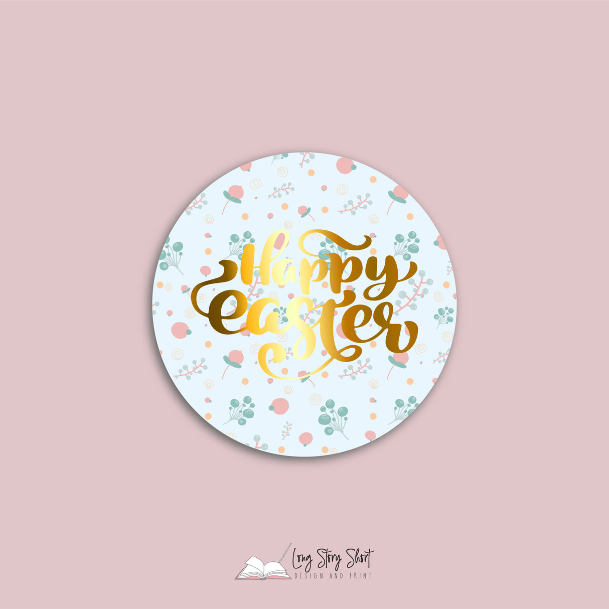 Happy Easter Sweet Flowers Vinyl Label Pack (Round) Matte/Gloss/Foil