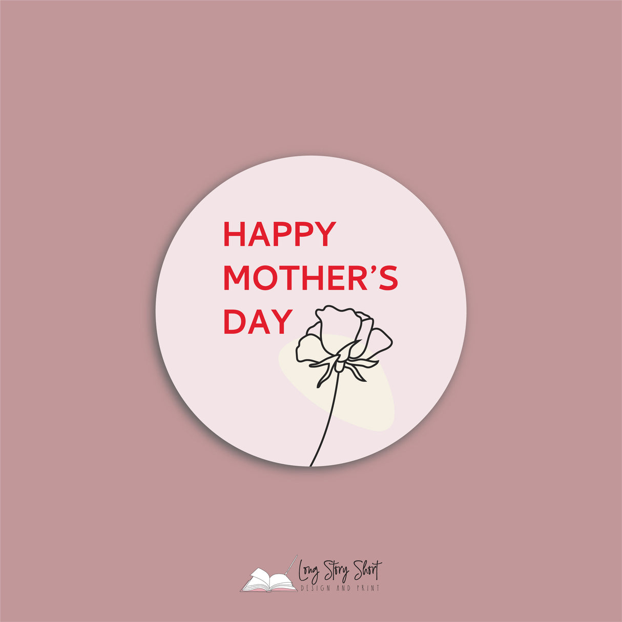 Happy Mother's Day lineart rose Round Vinyl Label Pack