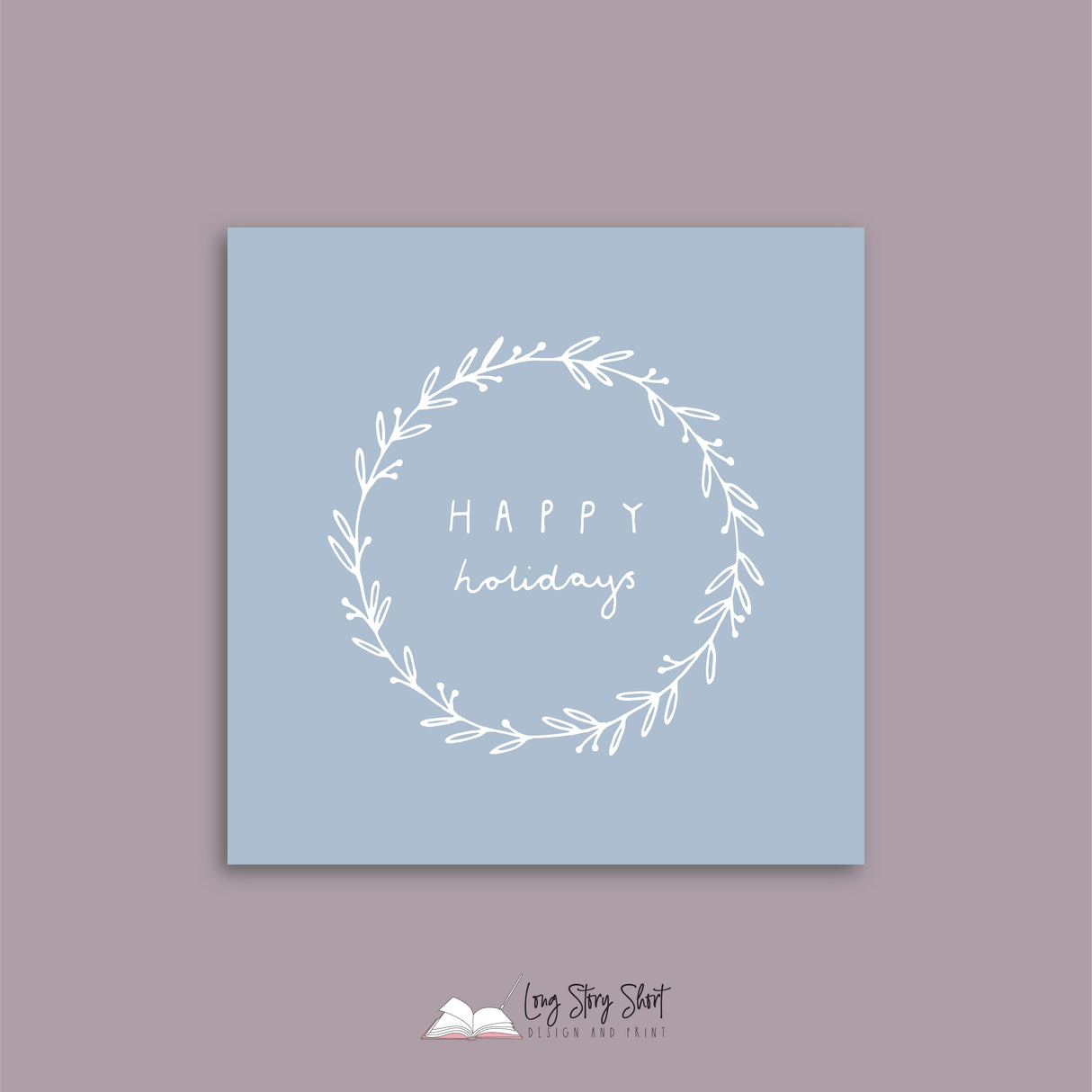 Muted Blue Illustrated Happy Holidays Vinyl Label Pack Square Matte/Gloss