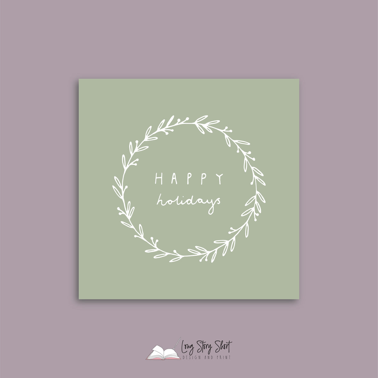 Muted Green Illustrated Happy Holidays Vinyl Label Pack Square Matte/Gloss