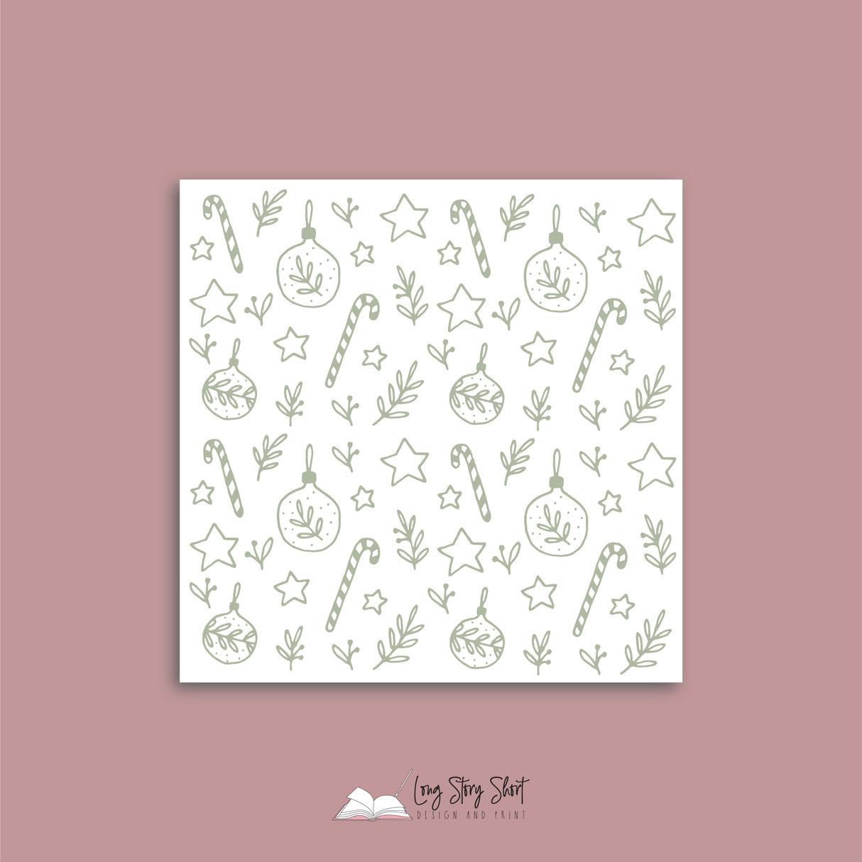 Muted Green Illustrated Happy Holidays Vinyl Label Pack Square Matte/Gloss