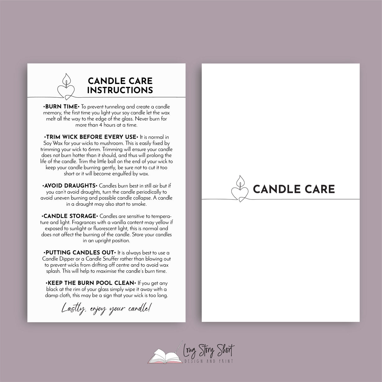 Cotton Wick Candle Care Card Templates