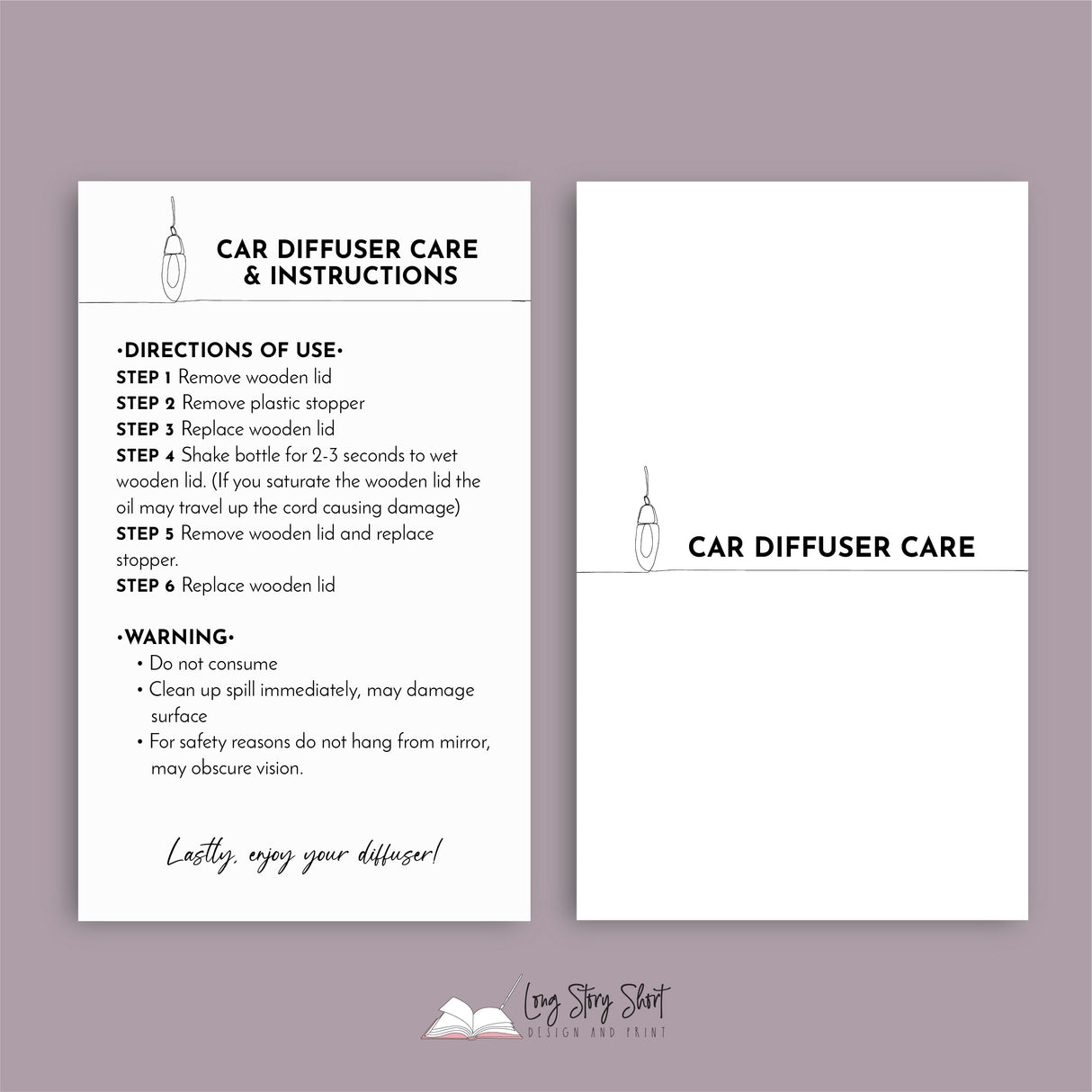 Car Diffuser Care Card Templates