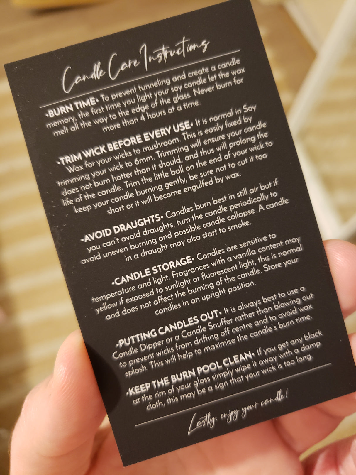 3D Gold Foiled Candle Care Cards Black/Pink