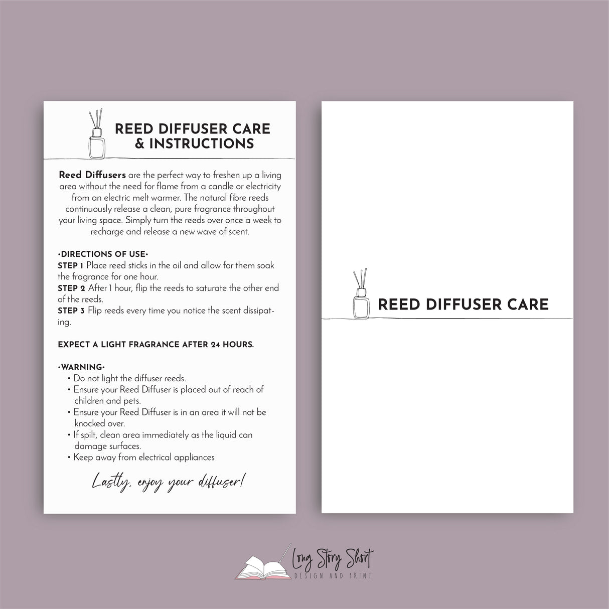 Reed Diffuser Care Card Templates