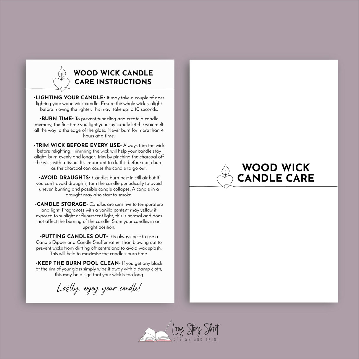 Wood Wick Candle Care Card Templates