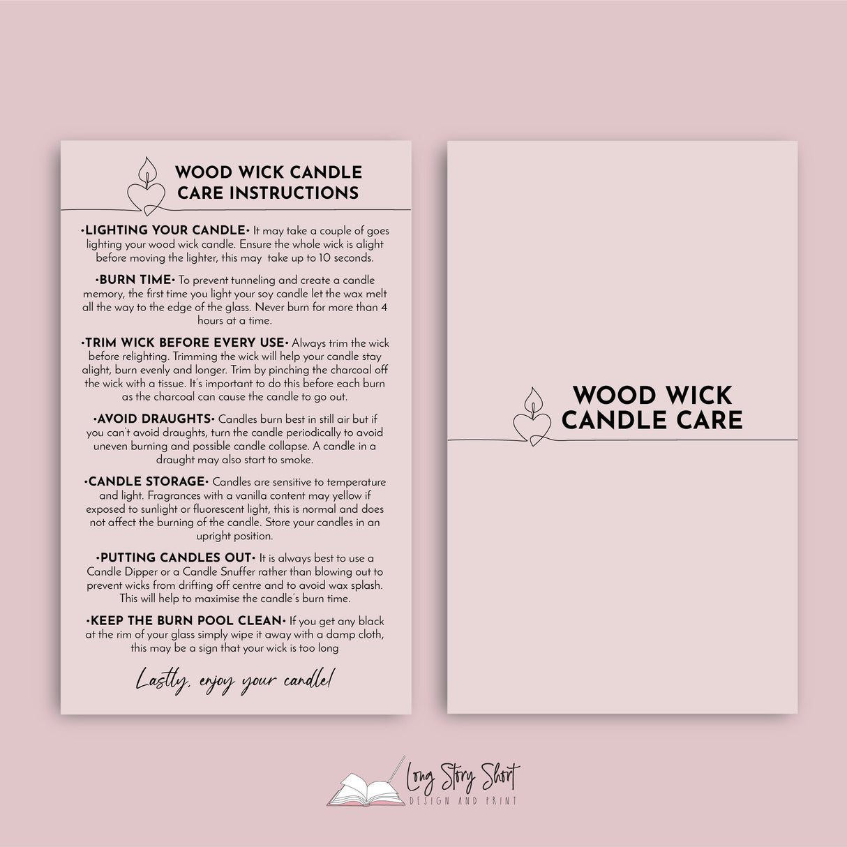 Wood Wick Candle Care Card Templates