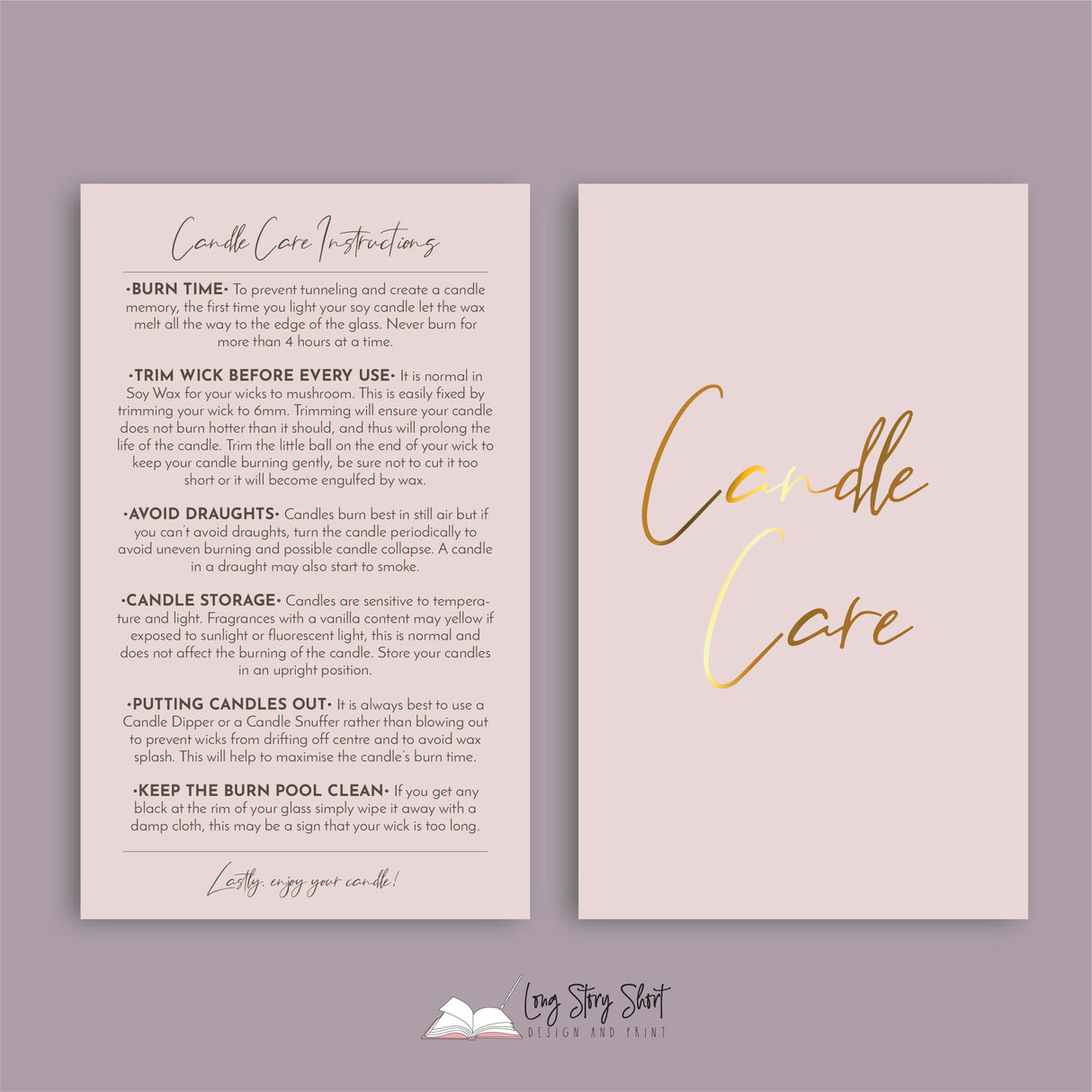 3D Gold Foiled Candle Care Cards Black/Pink