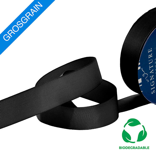 Biodegradable Custom Printed Ribbon - Black x 50 meters (Grosgrain)