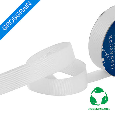 Biodegradable Custom Printed Ribbon - White x 50 meters (Grosgrain)