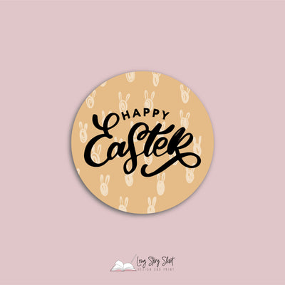Happy Easter Bunny Pattern Vinyl Label Pack (Round)