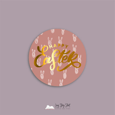 Happy Easter Bunny Pattern Vinyl Label Pack (Round)