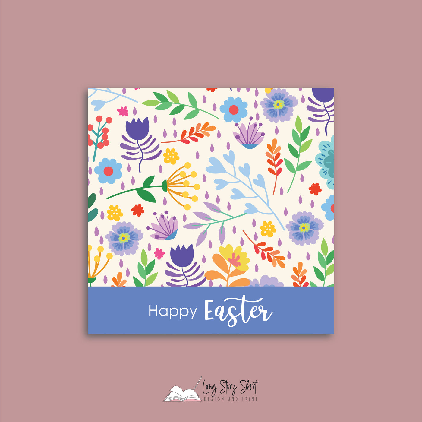 Happy Easter Flower Pattern Vinyl Label Pack Square Matte/Gloss/Foil
