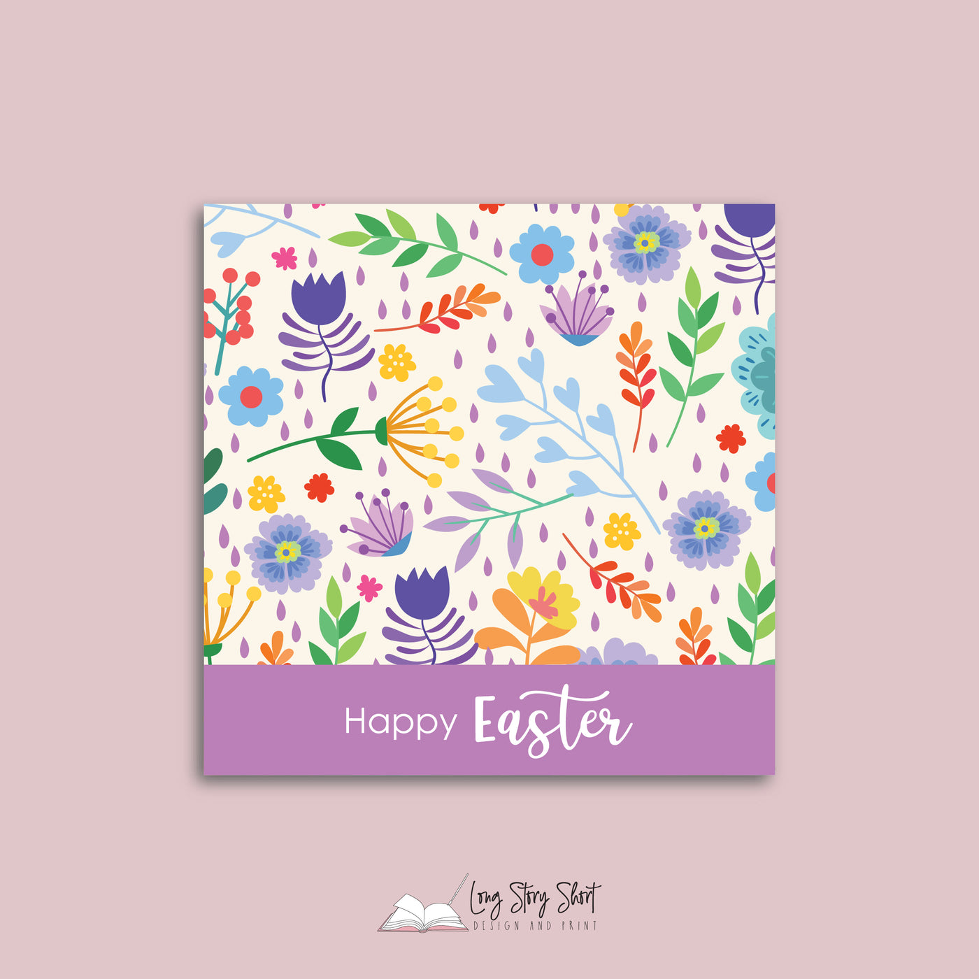Happy Easter Flower Pattern Vinyl Label Pack Square Matte/Gloss/Foil