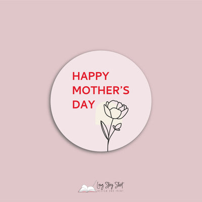 Happy Mother's Day lineart rose Round Vinyl Label Pack