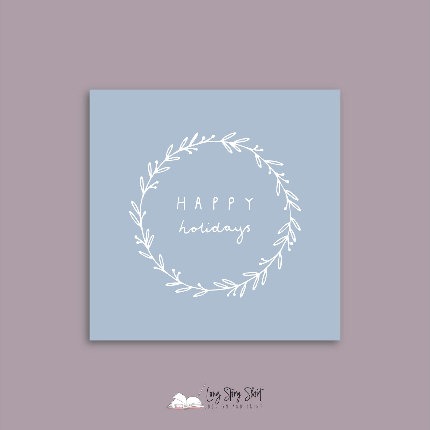 Muted Blue Illustrated Happy Holidays Vinyl Label Pack Square Matte/Gloss