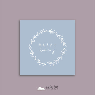 Muted Blue Illustrated Happy Holidays Vinyl Label Pack Square Matte/Gloss
