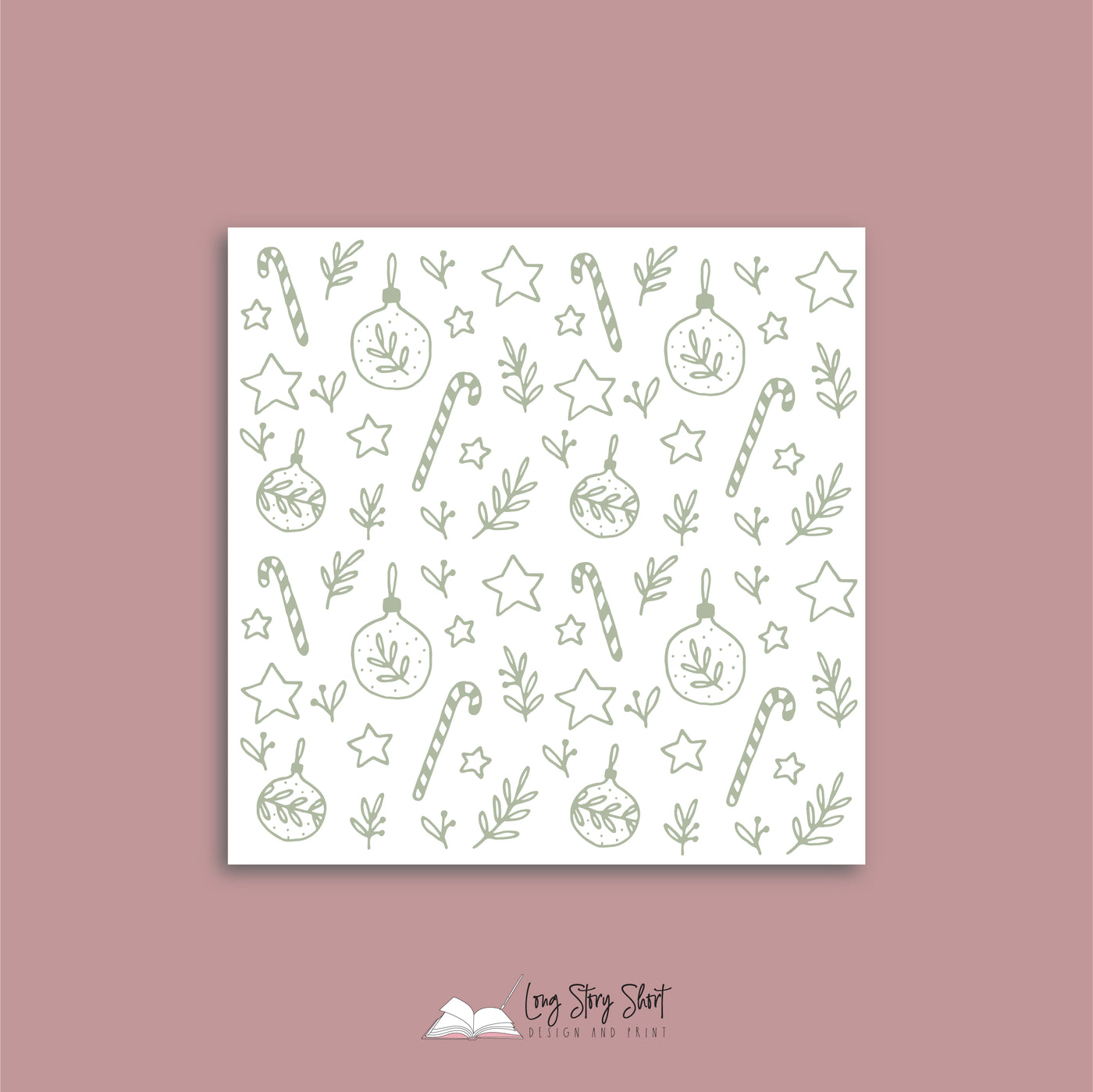 Muted Green Illustrated Christmas Vinyl Label Pack Square Matte/Gloss