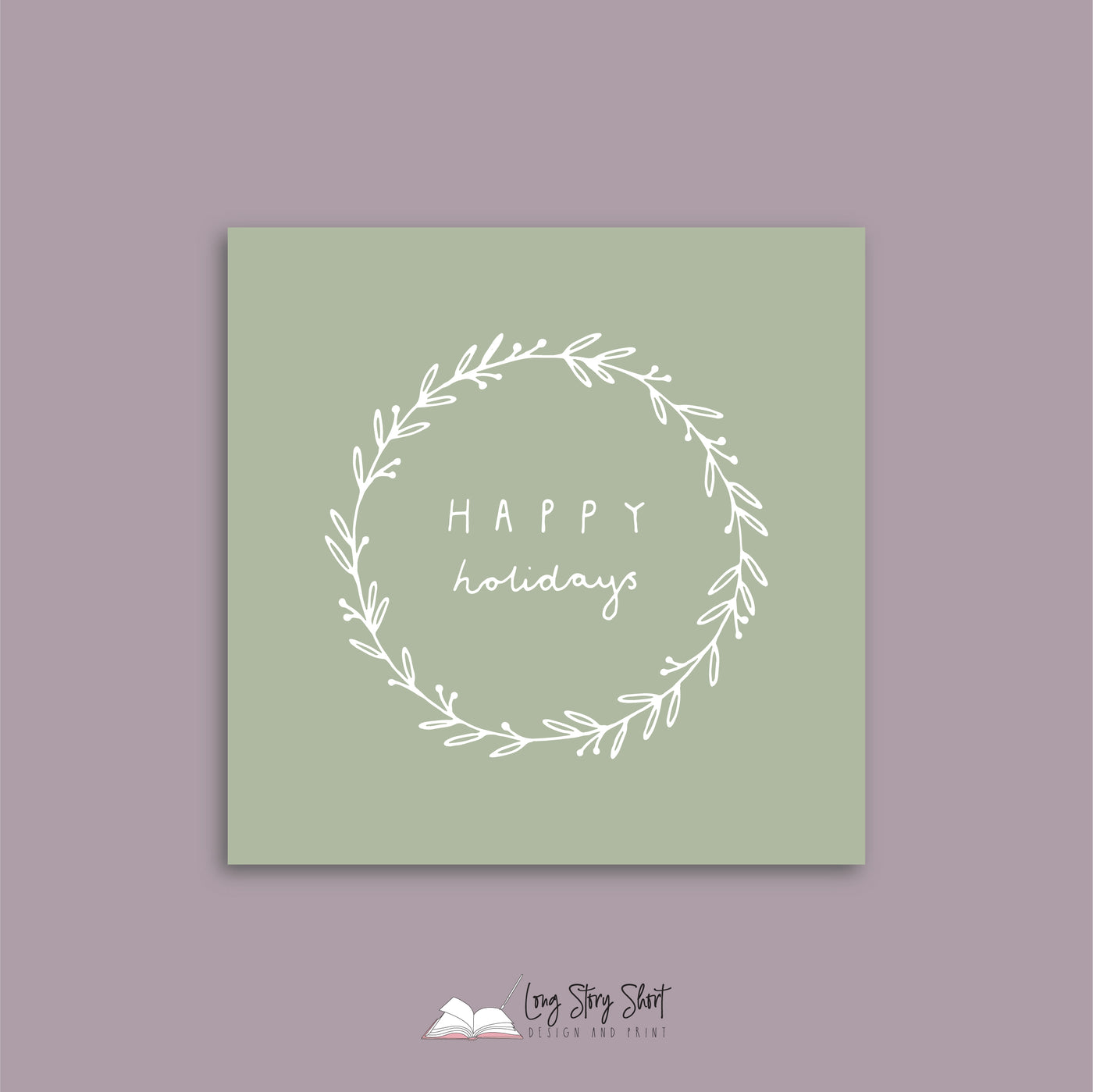 Muted Green Illustrated Happy Holidays Vinyl Label Pack Square Matte/Gloss