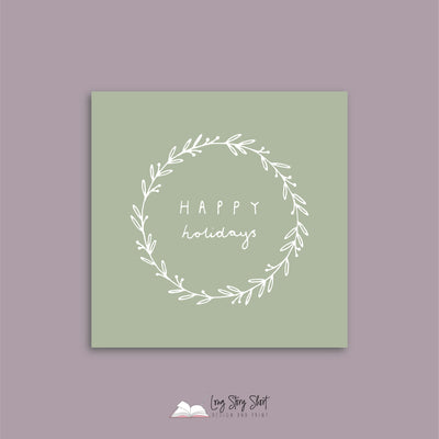 Muted Green Illustrated Happy Holidays Vinyl Label Pack Square Matte/Gloss