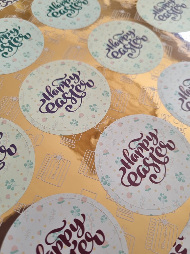 Happy Easter Sweet Flowers Vinyl Label Pack (Round) Matte/Gloss/Foil
