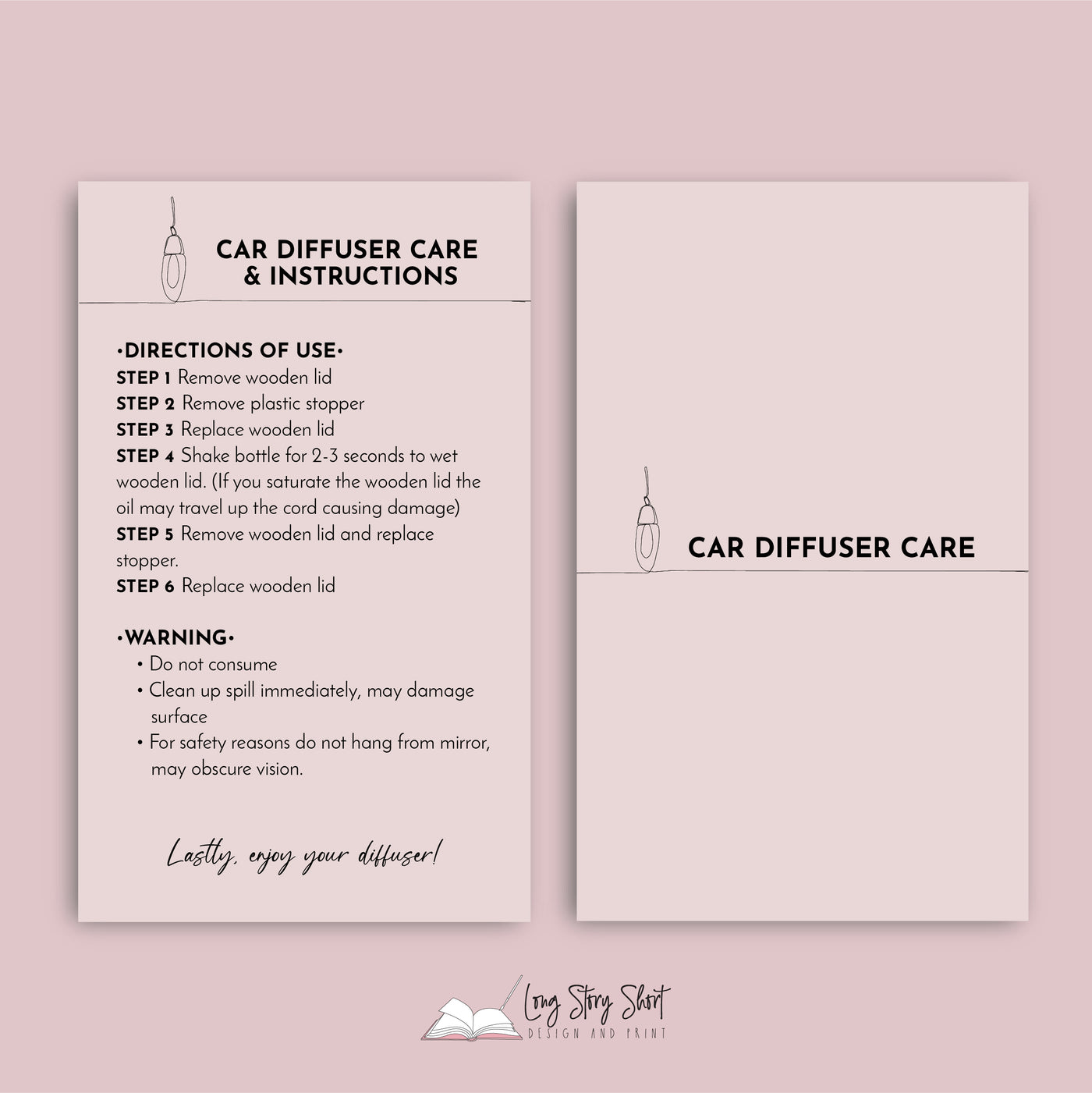 Car Diffuser Care Card Templates