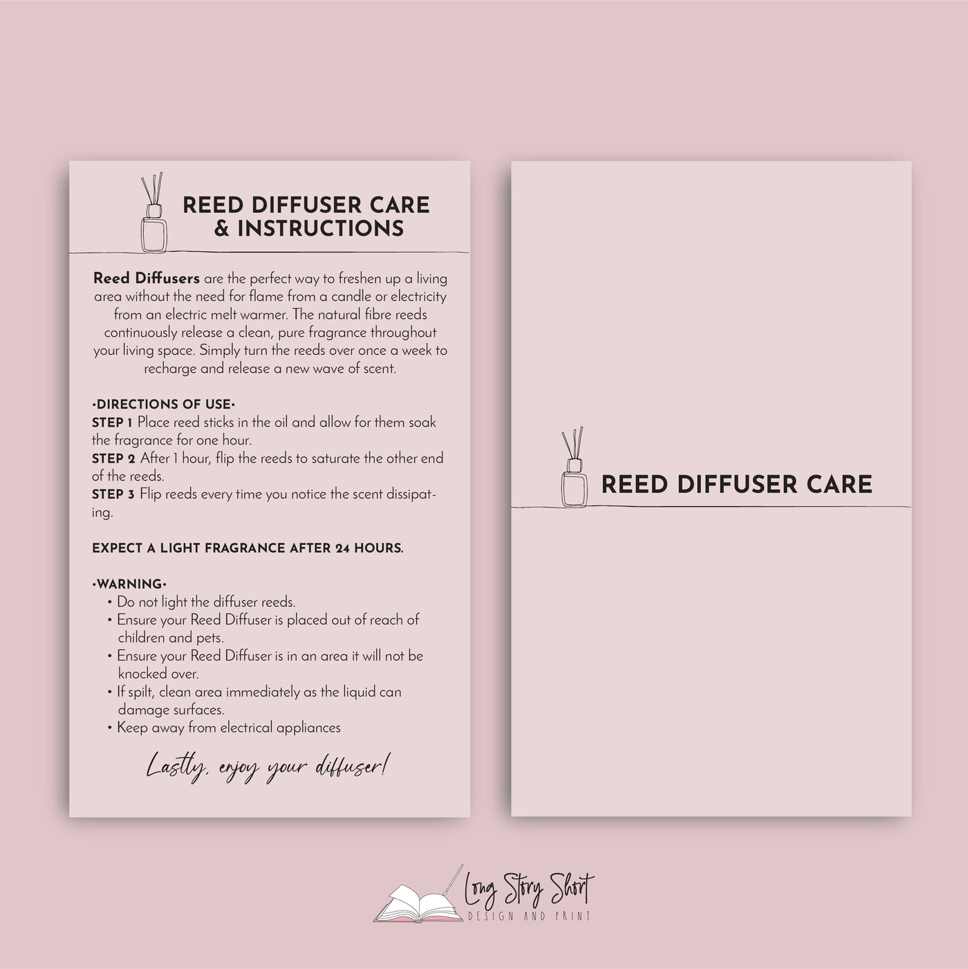 Reed Diffuser Care Card Templates