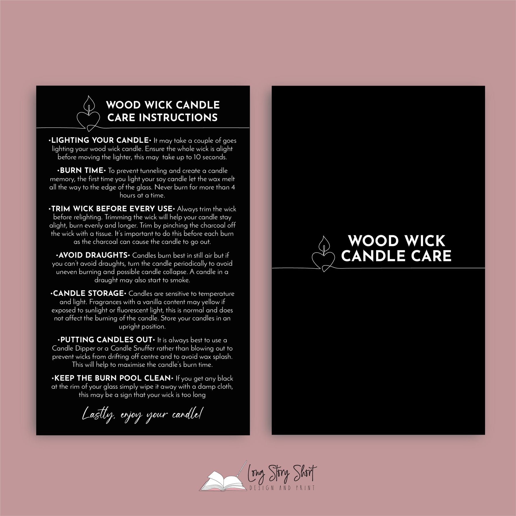 Wooden Wick Candle Care Card Template, Editable Candle Warning Guide,  Minimalist Woodenwick Candle Safety Instructions, Printable, M-002 