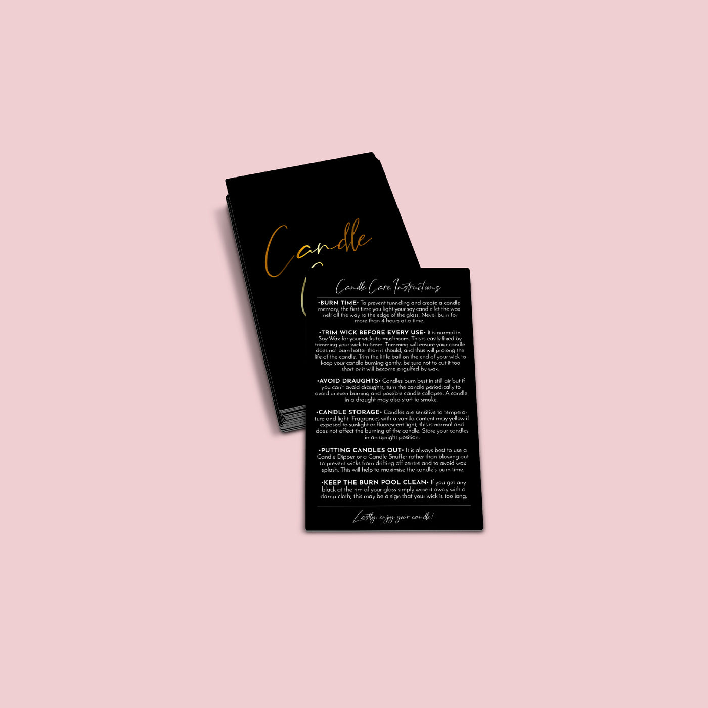 3D Gold Foiled Candle Care Cards Black/Pink