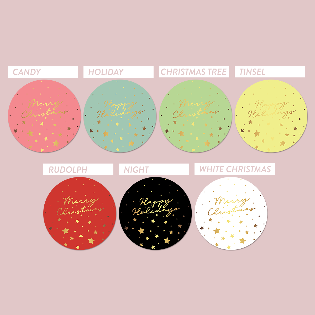 Matte/Gloss The Jewel Christmas Collection Round Labels - Stars - Festive Pastels