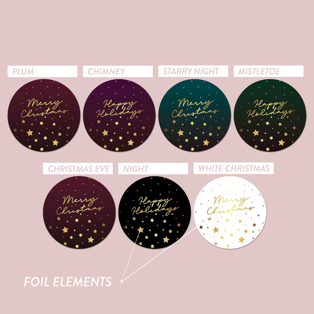Foiled The Jewel Christmas Collection Round Labels - Stars - Mystic