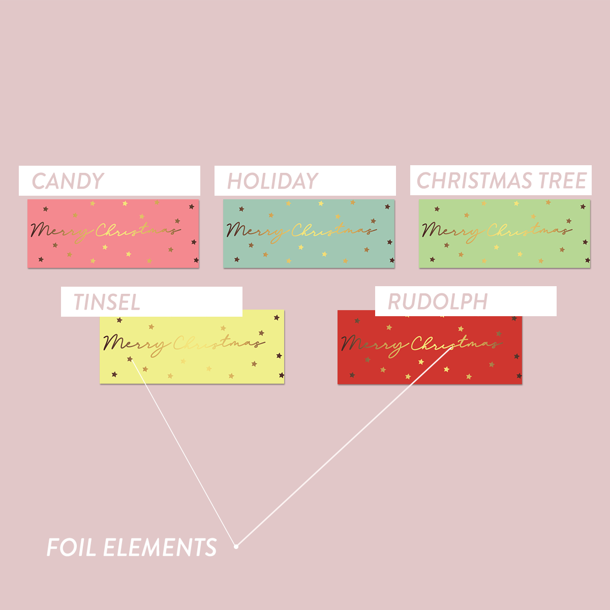Foiled The Jewel Christmas Collection Slim Labels - Stars - Festive Pastels