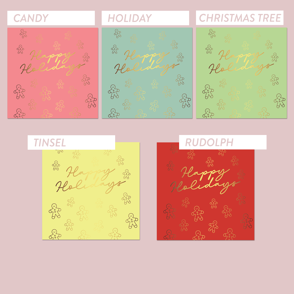 Matte/Gloss The Jewel Christmas Collection Happy Holidays Square Labels - GINGERBREAD MEN - Festive Pastels