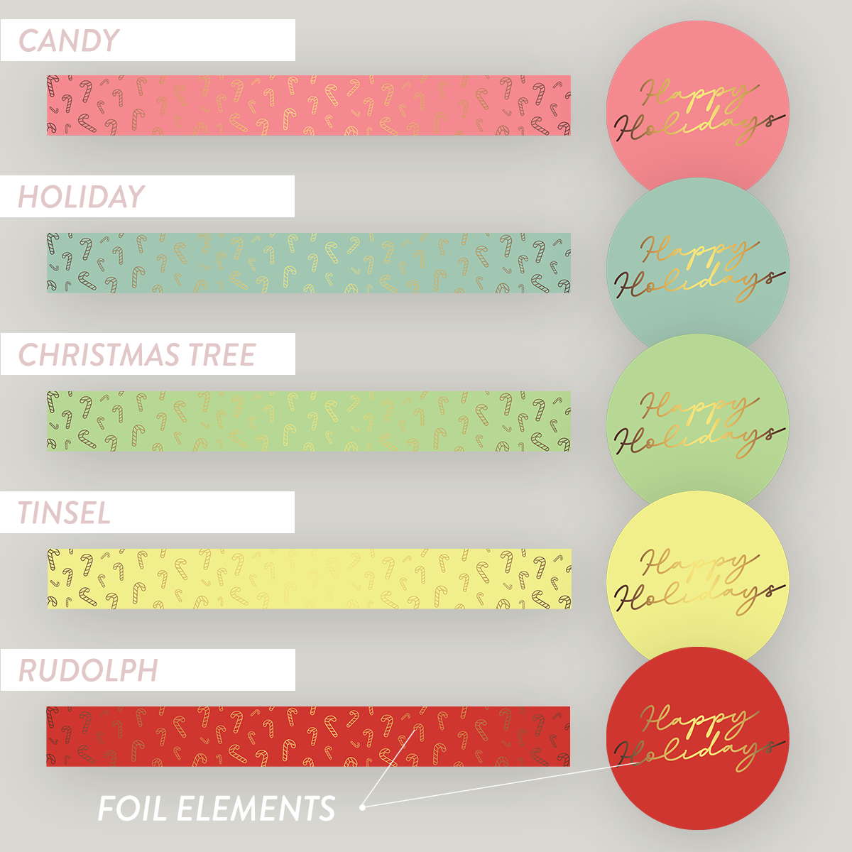 FOILED The Jewel Christmas Collection - Happy Holidays Candy Canes Travel Tin Set Festive Pastels