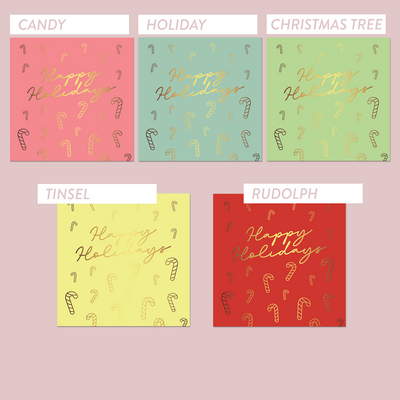 Matte/Gloss The Jewel Christmas Collection Happy Holidays Square Labels - CANDY CANES - Festive Pastels