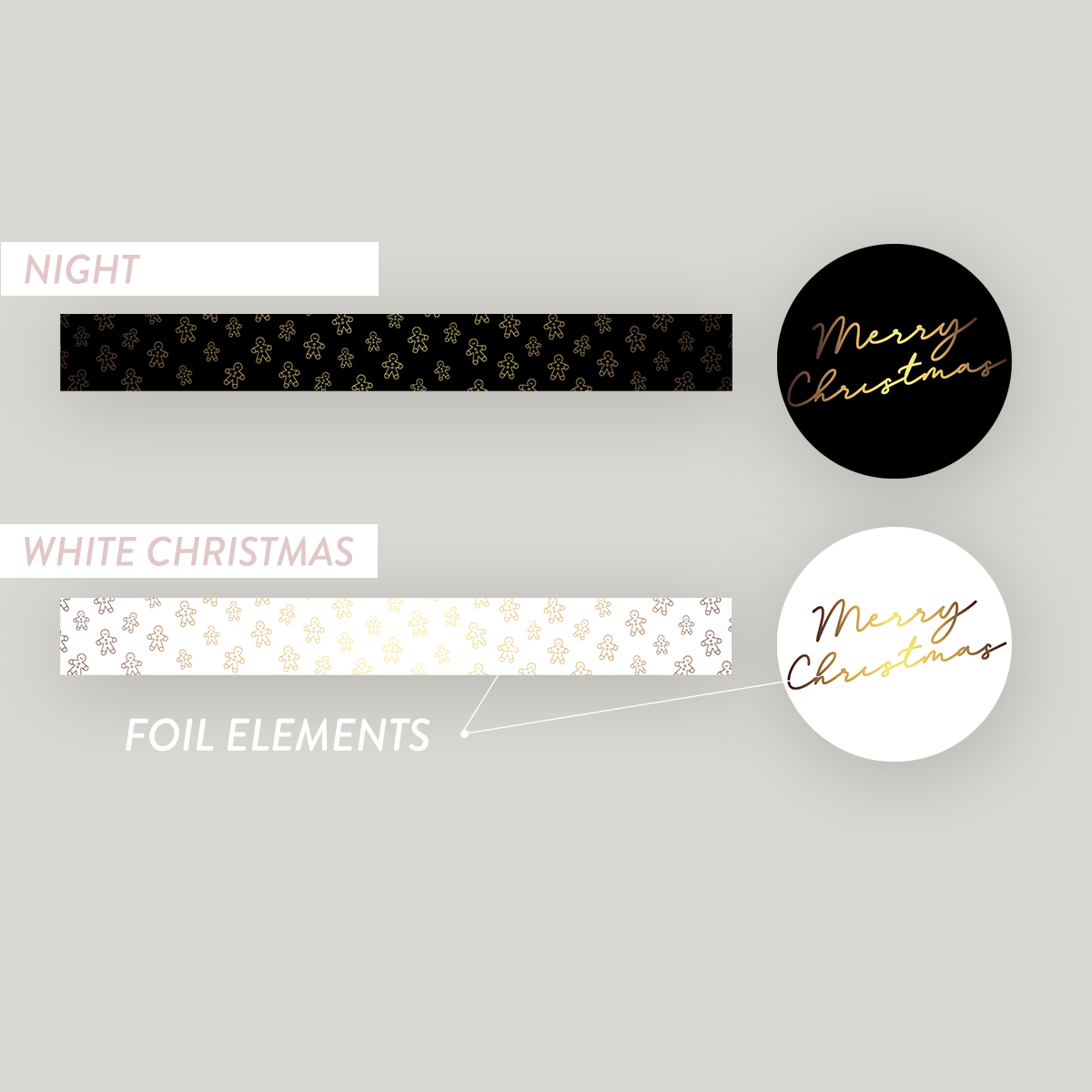 FOILED The Jewel Christmas Collection Gingerbread Men Travel Tin Set (Lid and Wrap Label) Monochrome
