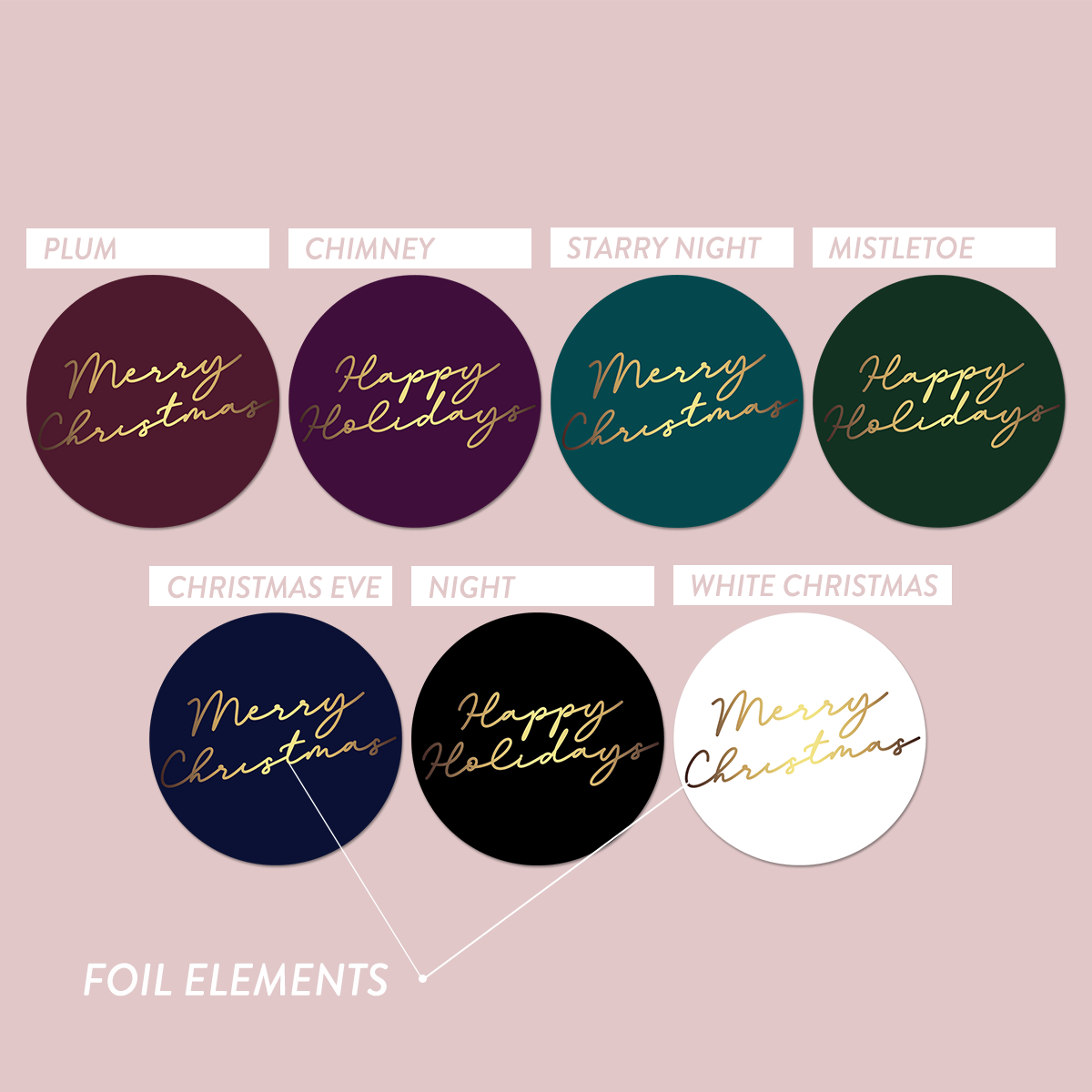 Foiled The Jewel Christmas Collection Round Labels - Plain - Mystic